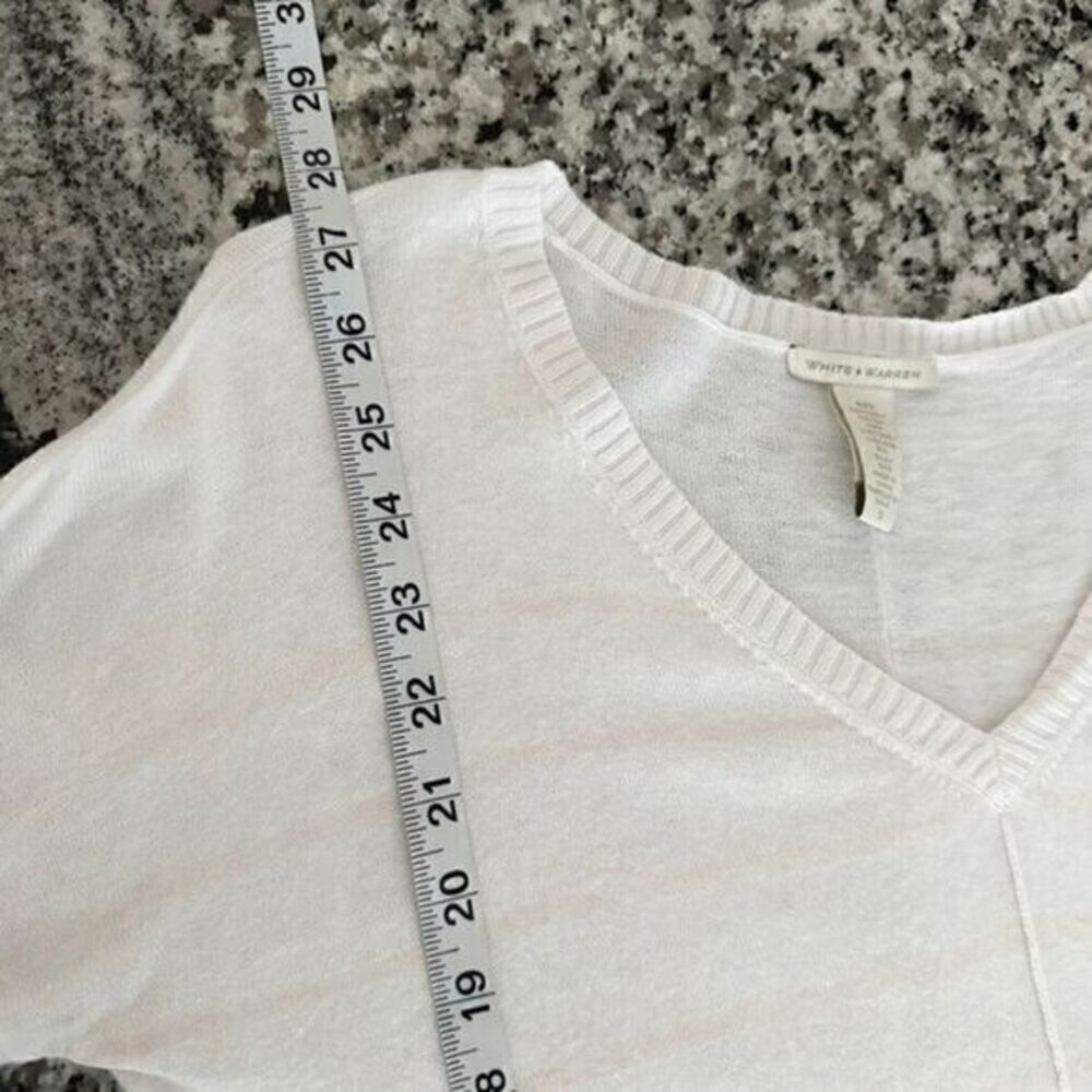 White + Warren Striped Print Silk V Neck Pullover Sweater White Pink Size Small‎ - Picture 9 of 10